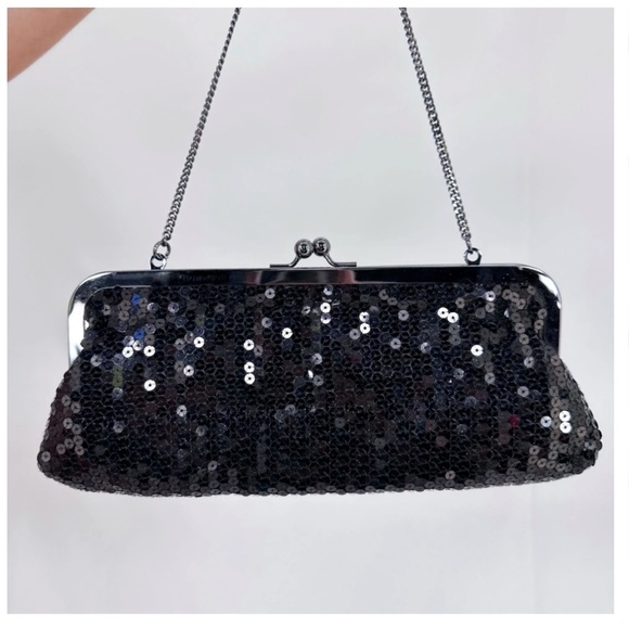 Ann Taylor Handbags - 20%off2 Ann Taylor Sequin clutch chain hobo black purse bag Y2k